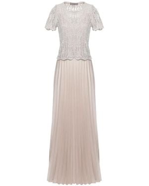 D.exterior Crochet-Knit Pleated Maxi Dress - White