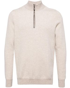 N.Peal Cashmere Temple Jacquard-Sweatshirt Mit Kurzem Reißverschluss - Natur