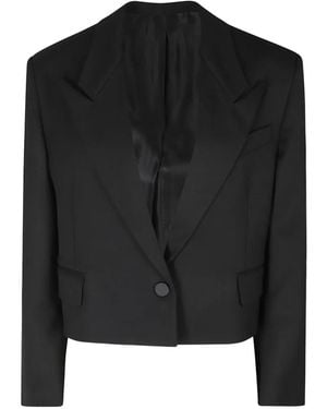 The Attico Padded-Shoulder Cropped Jacket - Black