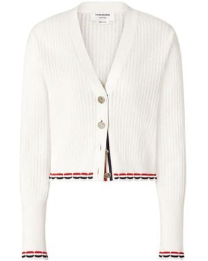 Thom Browne Pointelle Rib-Stitch Cardigan - White