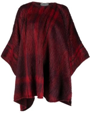 Alberta Ferretti Check-Pattern Mohair-Blend Poncho - Red