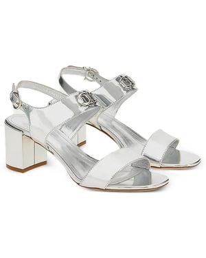 Ferragamo Gancini Sandalen Aus Metallic-Leder - Weiß