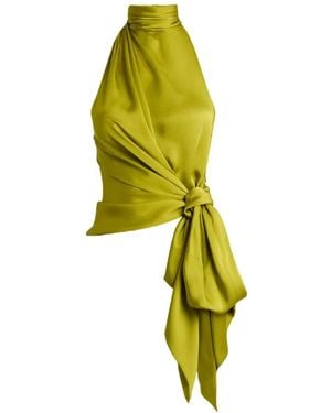 Balmain Open-Back Silk Chiffon Top - Yellow