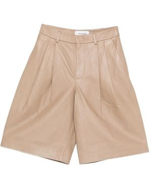 Yves Salomon Pleated Leather Shorts - Natural