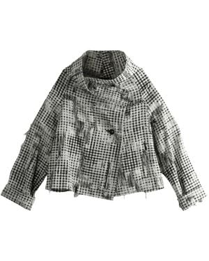 Y's Yohji Yamamoto Geruit Jack Met Franje Afwerking - Grijs