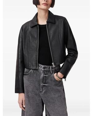 AllSaints Leather Cropped Jacket - Black