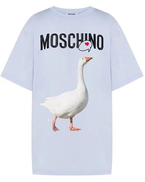 Moschino Goose-Print Cotton T-Shirt - Blue