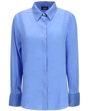 Ella Concealed-Front Pleated Shirt - Blue