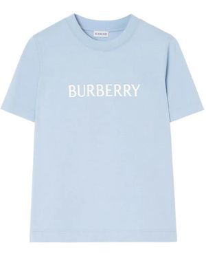 Burberry Embroidered-Logo Cotton T-Shirt - Blue