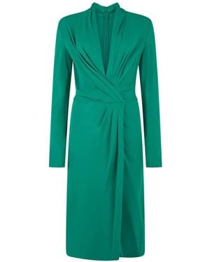 Alberta Ferretti Gathered Long-Sleeve Midi Dress - Green