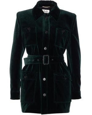 Saint Laurent Sahariana Velvet Blazer - Green