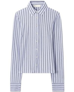 Tory Burch Striped Cotton Piqué Polo Shirt - Blue