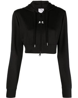 Courreges Logo-Patch Cropped Zipped Hoodie - Black