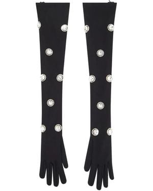 David Koma Crystal-Embellished Long Gloves - Black
