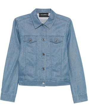 KARL LAGERFELD Logo-Embroidered Lightweight Denim Jacket - Blue