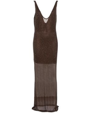 VENUJA Sequin-Embellished Scoop-Neck Maxi Dress - Brown