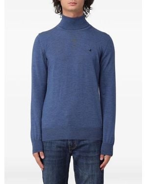 Brooksfield Logo-Embroidered Roll-Neck Sweater - Blue