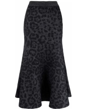 Valentino Garavani Leopard Pattern Flared Knitted Skirt - Black
