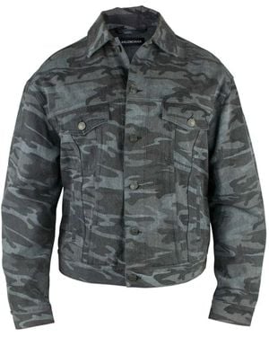 Balenciaga Giacca Denim Con Stampa Camouflage - Grigio