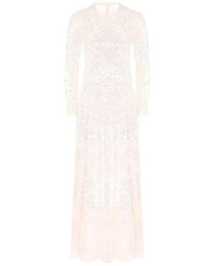 Needle & Thread Aurora Sequin-Embellished Long-Sleeved Gown - White