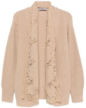 ERMANNO FIRENZE Lace-Trim Ribbed-Knit Cardigan - Natural