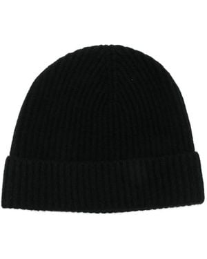 Sunspel Cashmere Ribbed Beanie Hat - Black