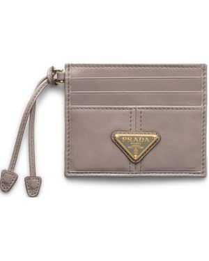 Prada Leather Card Holder - Grey