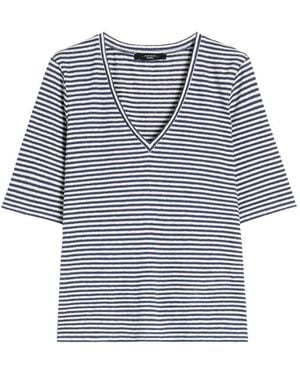Max Mara Opzione Gestreept T-Shirt Met V-Hals - Blauw