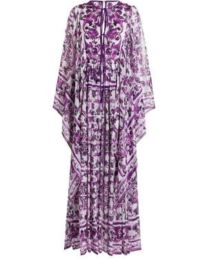 Dolce & Gabbana Majolica-Print Chiffon Dress - Purple