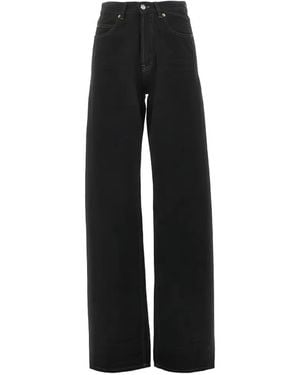 Saint Laurent Vaqueros Anchos Con Costuras En Contraste - Negro