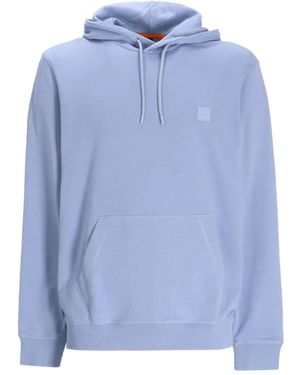 BOSS Logo-patch Cotton Hoodie - Blue