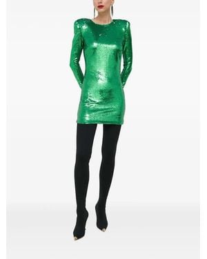 Bardot Sequinned Padded-Shoulder Dress - Green