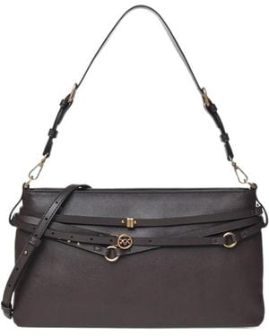 Pinko Studded Buckled Shoulder Bag - Black