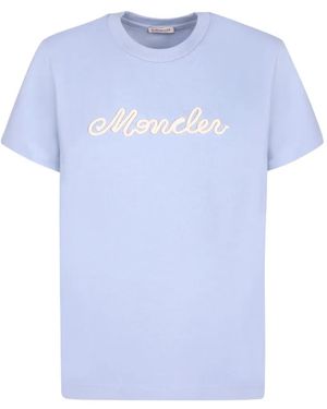 Moncler Logo-Embroidered T-Shirt - Blue