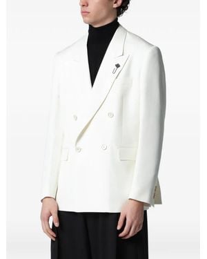 Lardini Brooch-Detail Double-Breasted Blazer - White