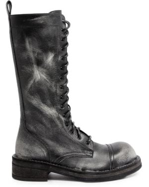 Ann Demeulemeester Brushed Leather Lace-Up Combat Boots - Black