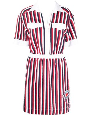 Love Moschino Striped Elasticated Waist Shirt Dress - Red
