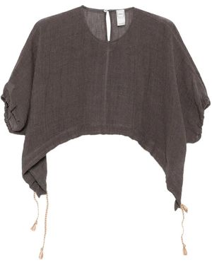 120% Lino Asymmetric Tassel-Detail Blouse - Grey