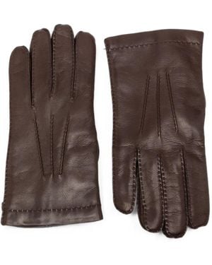 Eleventy Stitched-Detail Leather Gloves - Brown