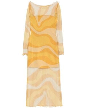 Cala De La Cruz Ursa Fishnet Long-Sleeve Midi Dress - Metallic
