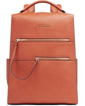 Piquadro Zip Leather Backpack - Orange