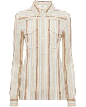 Chloé Striped Cotton Shirt - Natural