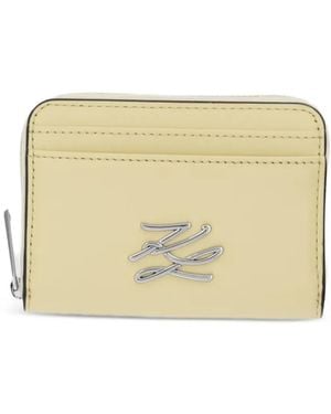 KARL LAGERFELD Small K/Autograph Logo-Plaque Cardholder Wallet - Natural