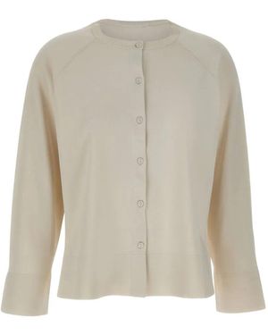 Elena Miro Ribbed-Trims Buttoned Cardigan - White