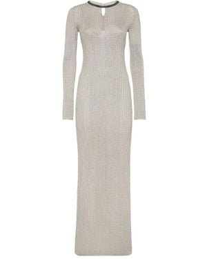 Brunello Cucinelli Keyhole-Neck Ribbed Maxi Dress - White