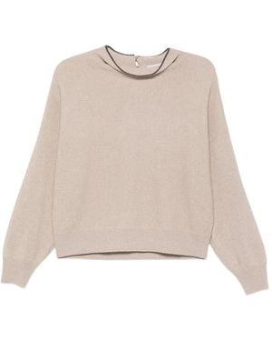 Brunello Cucinelli Monili-Trimmed Ribbed-Knit Jumper - Natural