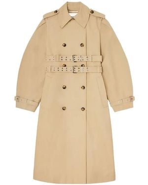 Ganni Double-Belted Trench Coat - Natural