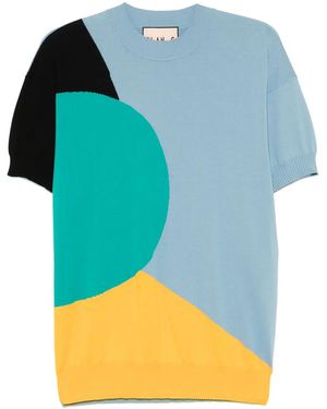 Plan C Colour-Block Knitted Top - Blue