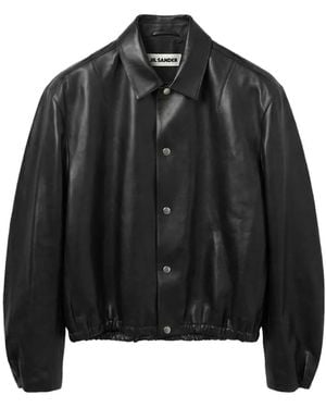 Jil Sander Elasticated-Hem Leather Jacket - Black
