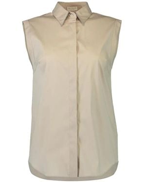 Brunello Cucinelli Monili-Trim Sleeveless Shirt - Natural